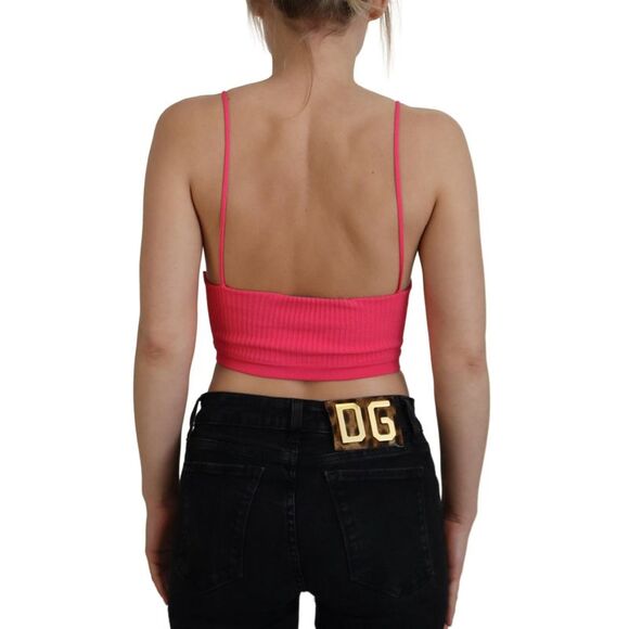 Dsquared² Pink Ribbed Knit Bra Cropped Spaghetti Strap Women's Top (Pre-Owned) - Picture 3 of 5